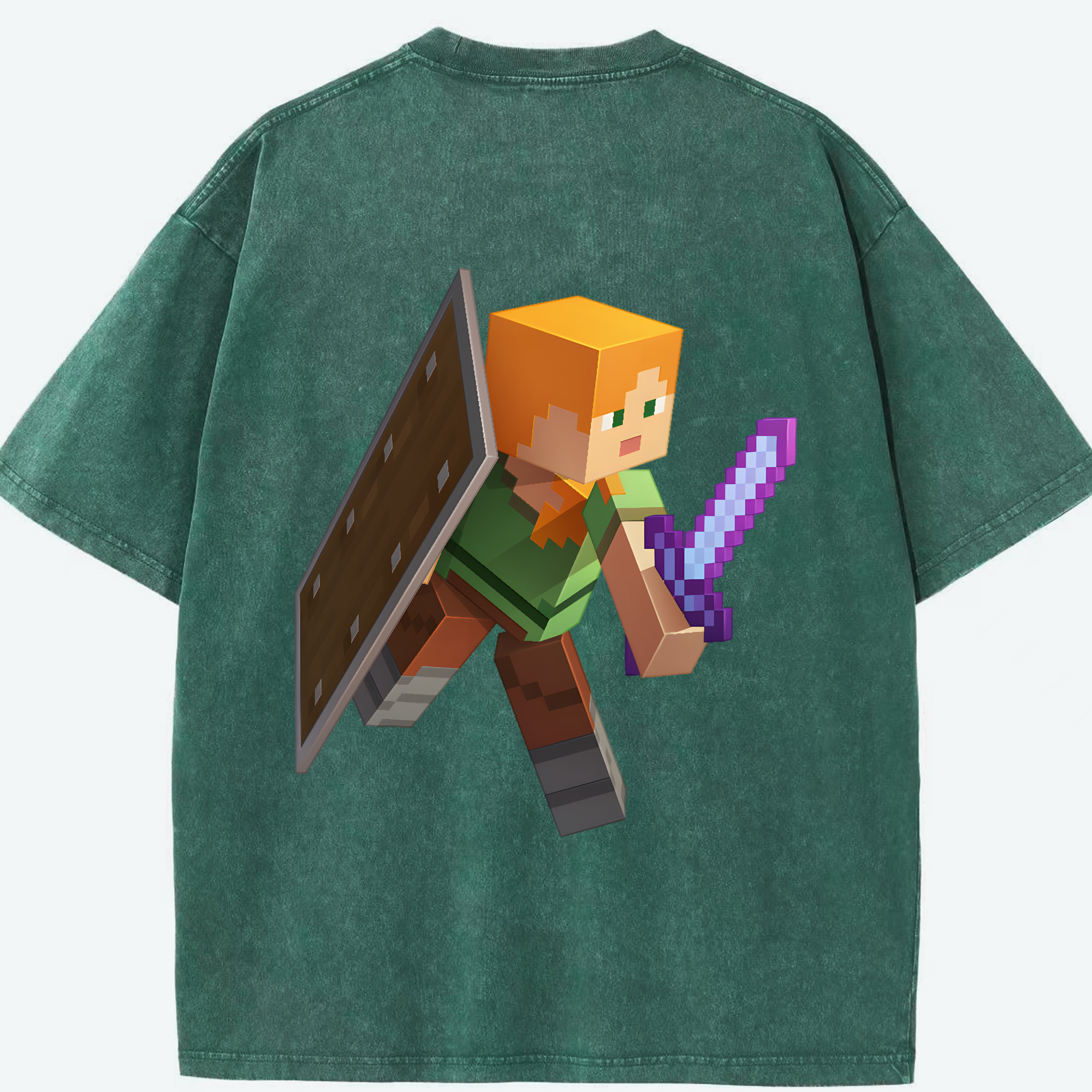 （画像用） マインクラフト ブロックの世界 Minecraft MC Block world 綿100% ヴィンテージ風 半袖Tシャツ（背面プリント）